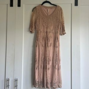 Dusty pink boho lace floral bridesmaid officiant maternity dress
